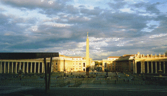 St. Peter's Square from the Papal Canopy at sunset.